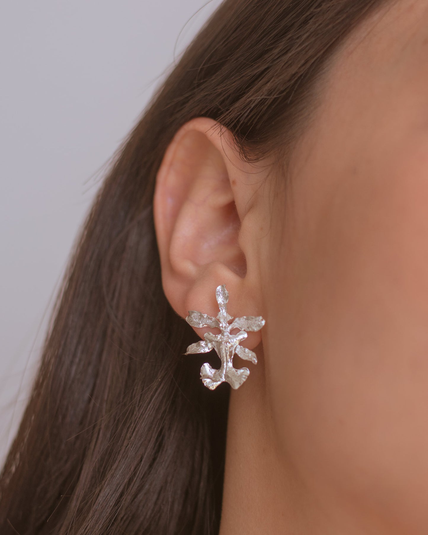 Aretes Topo Orquidea Oncidium Plata Ecológica