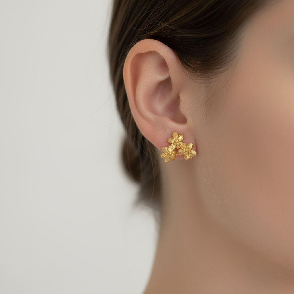 Aretes Topo Ramita Mini Flor Sauco