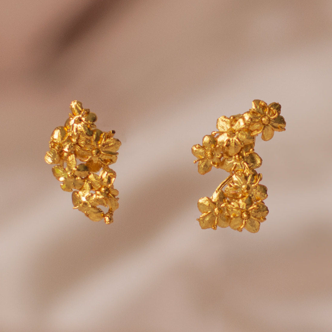 Aretes Topo Ramita Flor Sauco Dorado