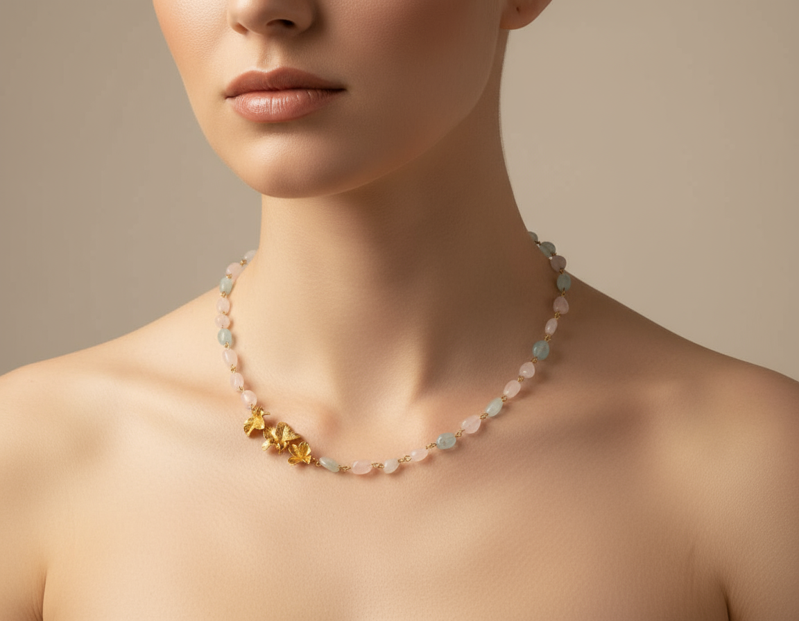 Collar Choker Cuarzos Tres Hojas Hiedra