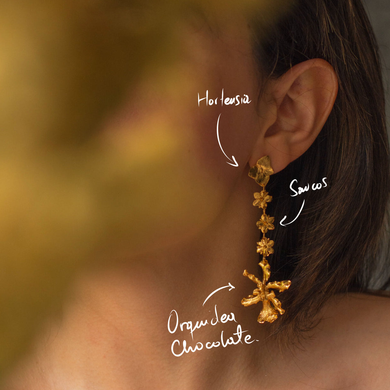 Aretes Orquidea Chocolate Hortensia Sauco