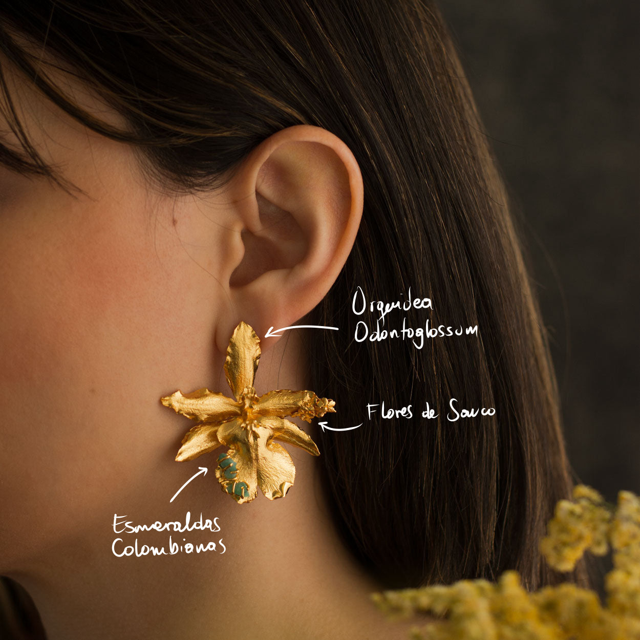 Aretes Orquidea Odontoglossum Esmeralda Saucos