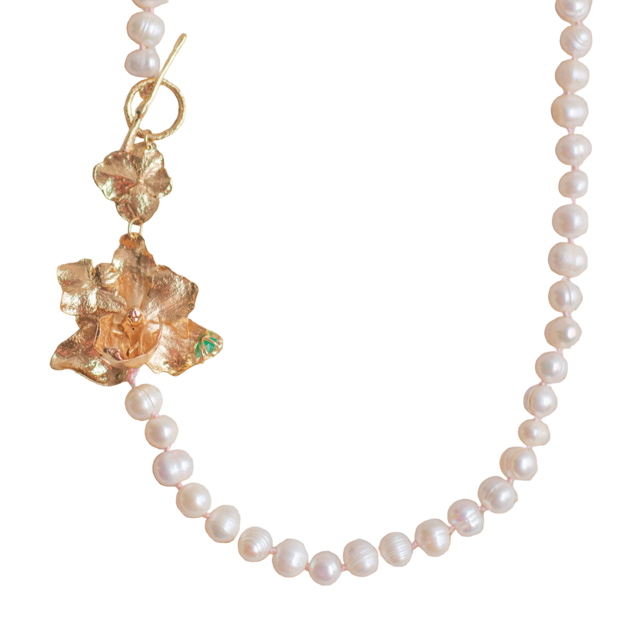 Collar Perlas Orquidea Phalaenopsis Hortensias Esmeralda