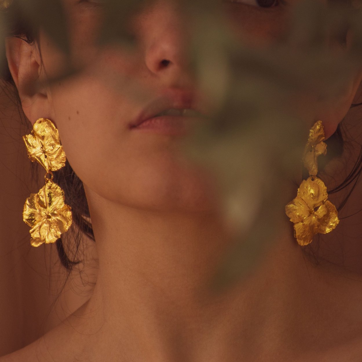 Aretes de hortensias naturales preservadas en oro de 24k