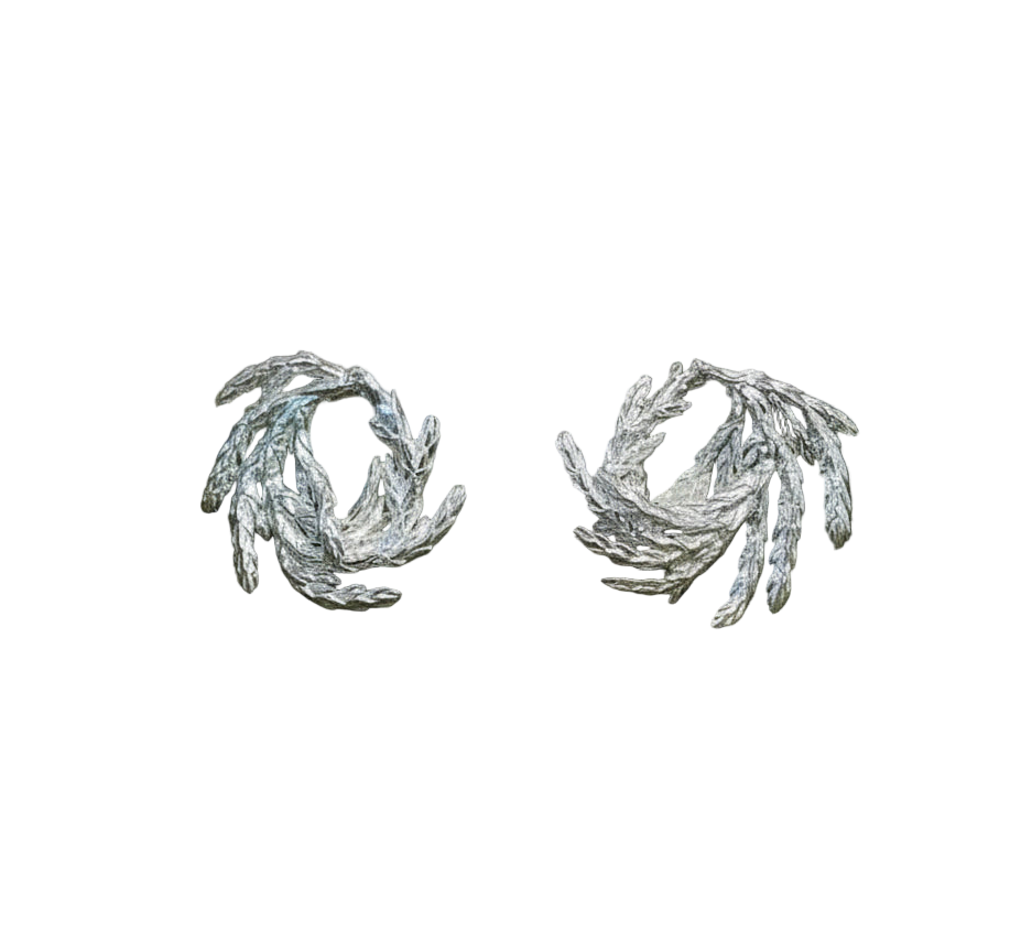Aretes Topo Hoja Pino Espiral Plata Ecológica