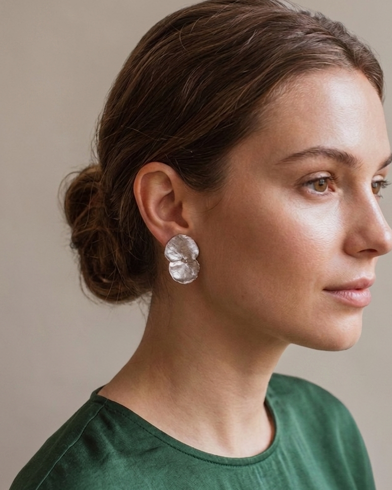 Aretes Topo Eucalipto Plata Ecológica