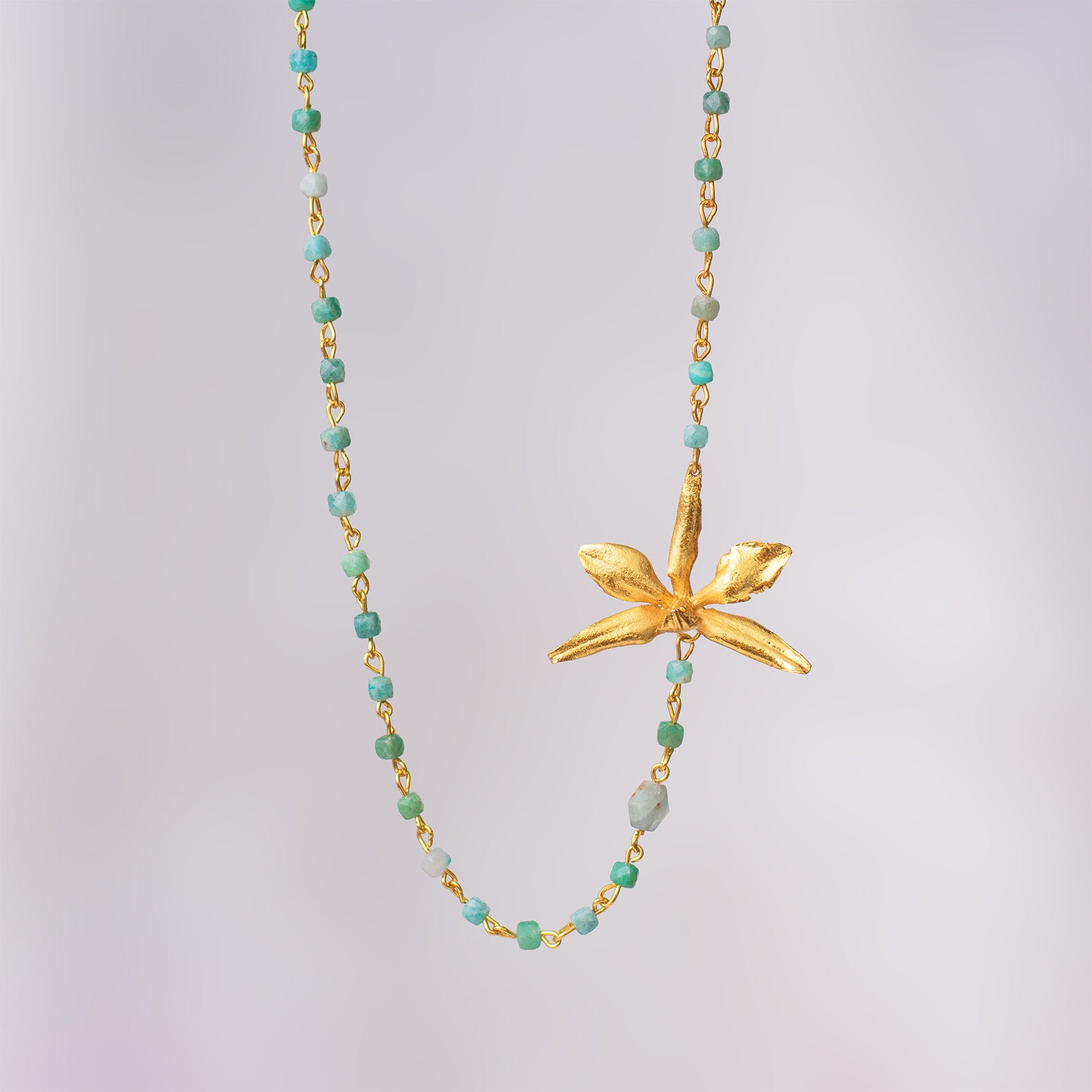 Collar Cuarzo Aguamarina Orquidea Prosthechea Fragrans