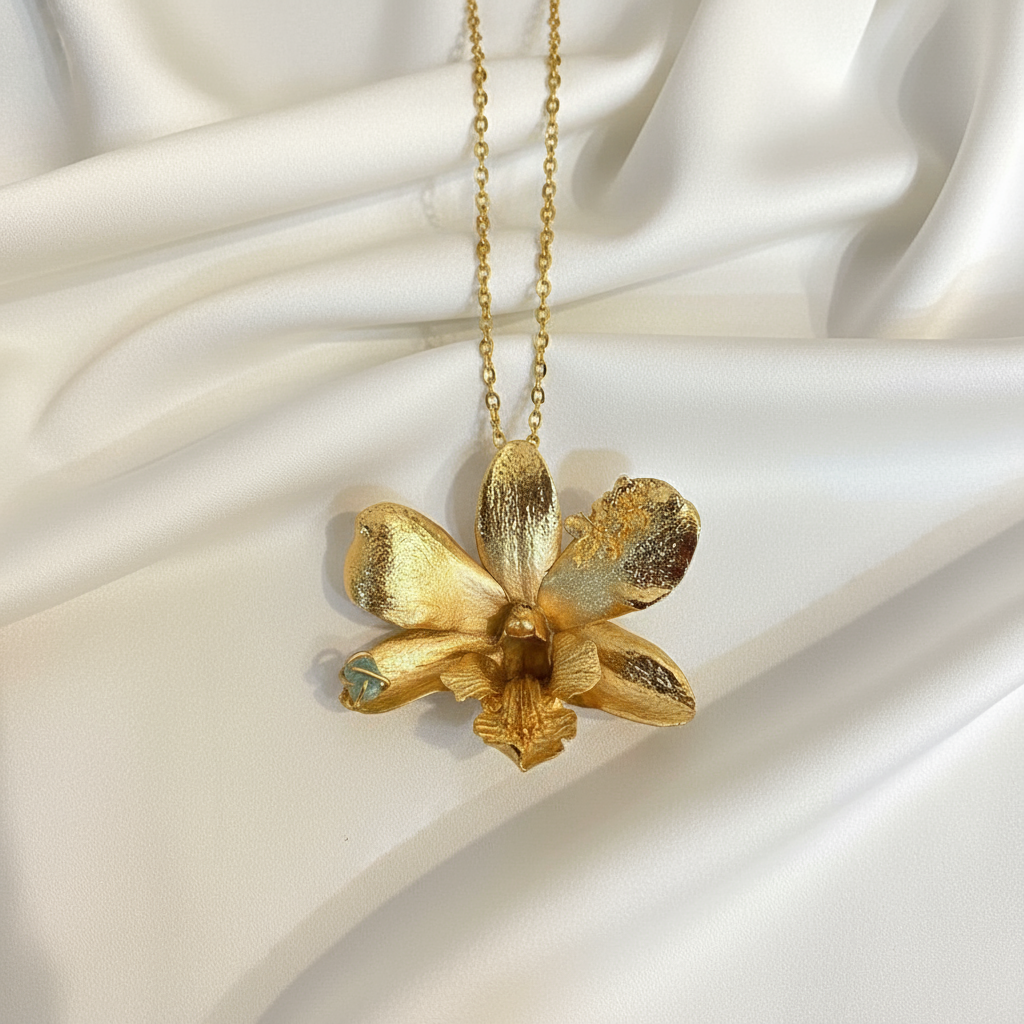 Collar Orquidea Dendrobium Sauco Esmeralda