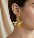 Aretes Orquidea Odontoglossum & Hoja de Hiedra Esmeralda