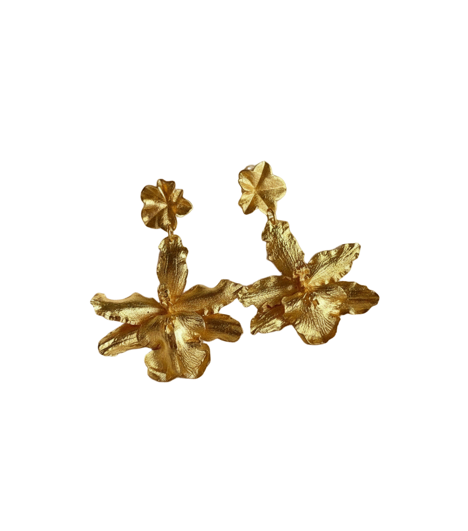Aretes Orquidea Odontoglossum & Hoja de Hiedra Esmeralda