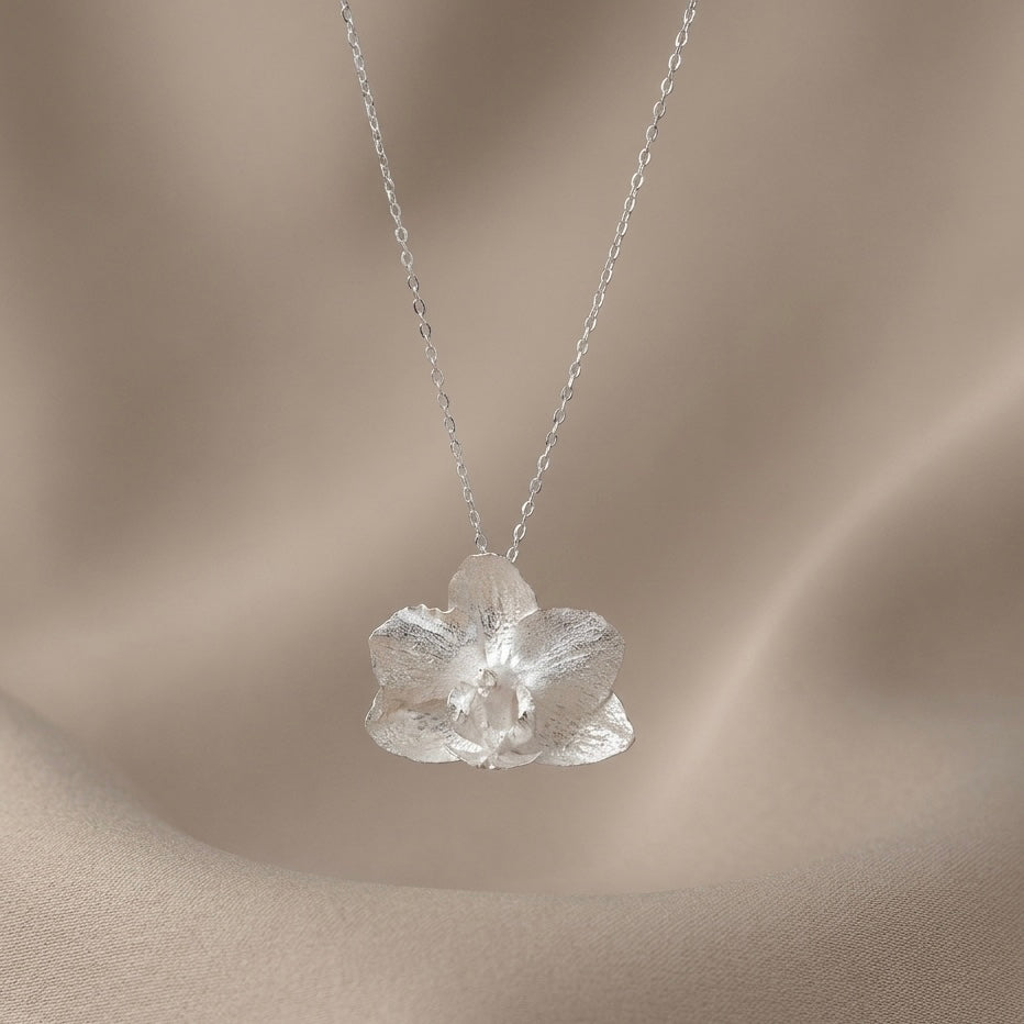 Baby Phalaenopsis Orchid Choker Necklace, Eco-Friendly Silver