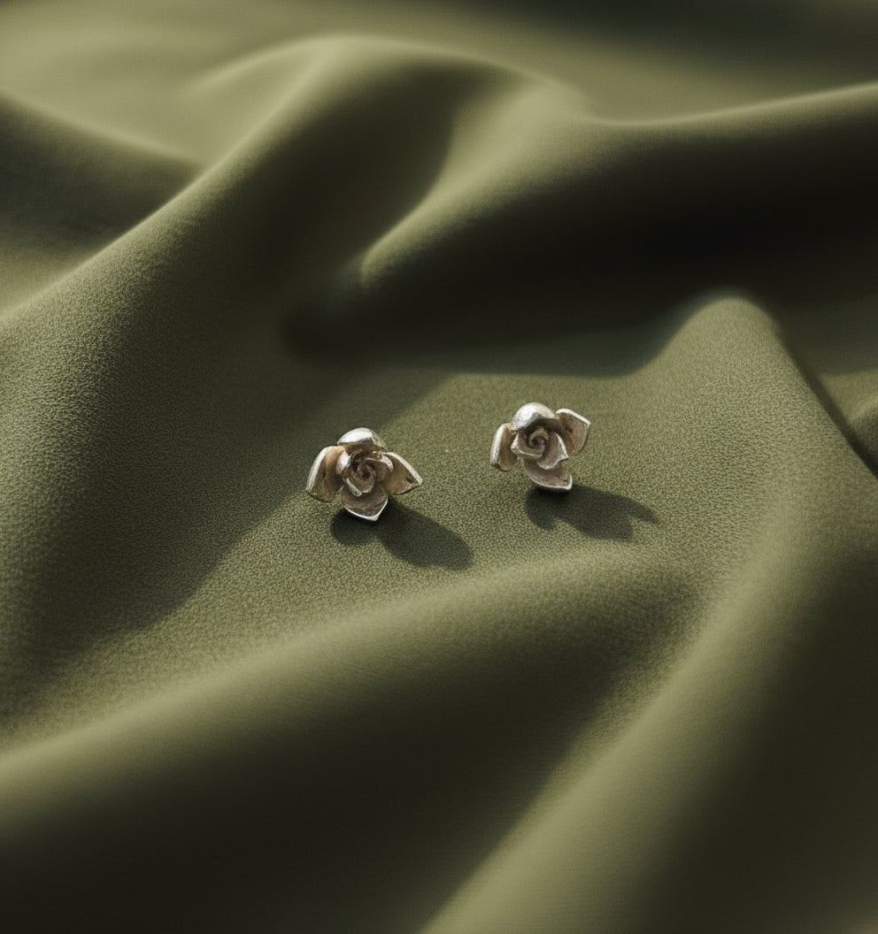 Aretes Topo Flor Suculenta Jade Plata Eco