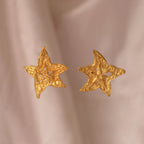 Aretes Topo Estrella Carambolo en bronce bañado en oro de 24k, con diseño natural de fruta
