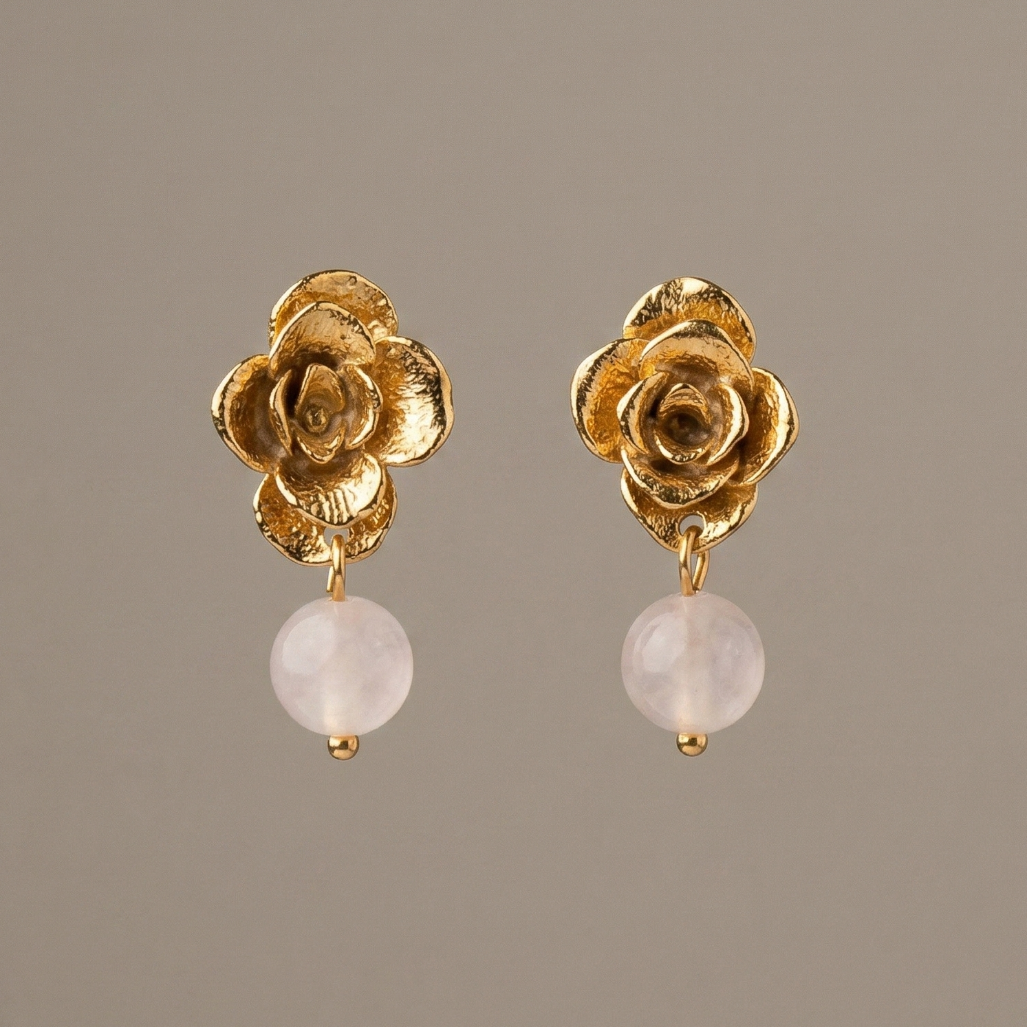 Aretes Topo Flor Suculenta Cuarzo