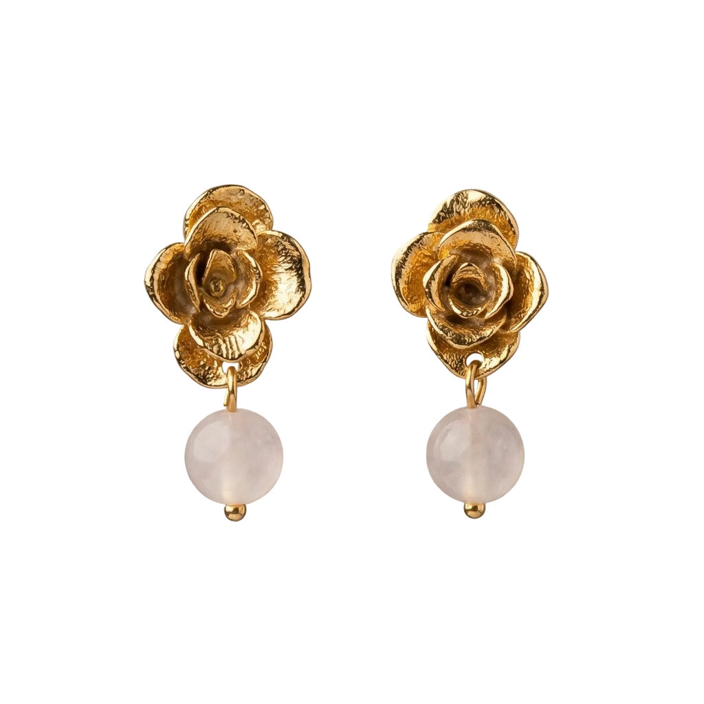 Aretes Topo Flor Suculenta Cuarzo