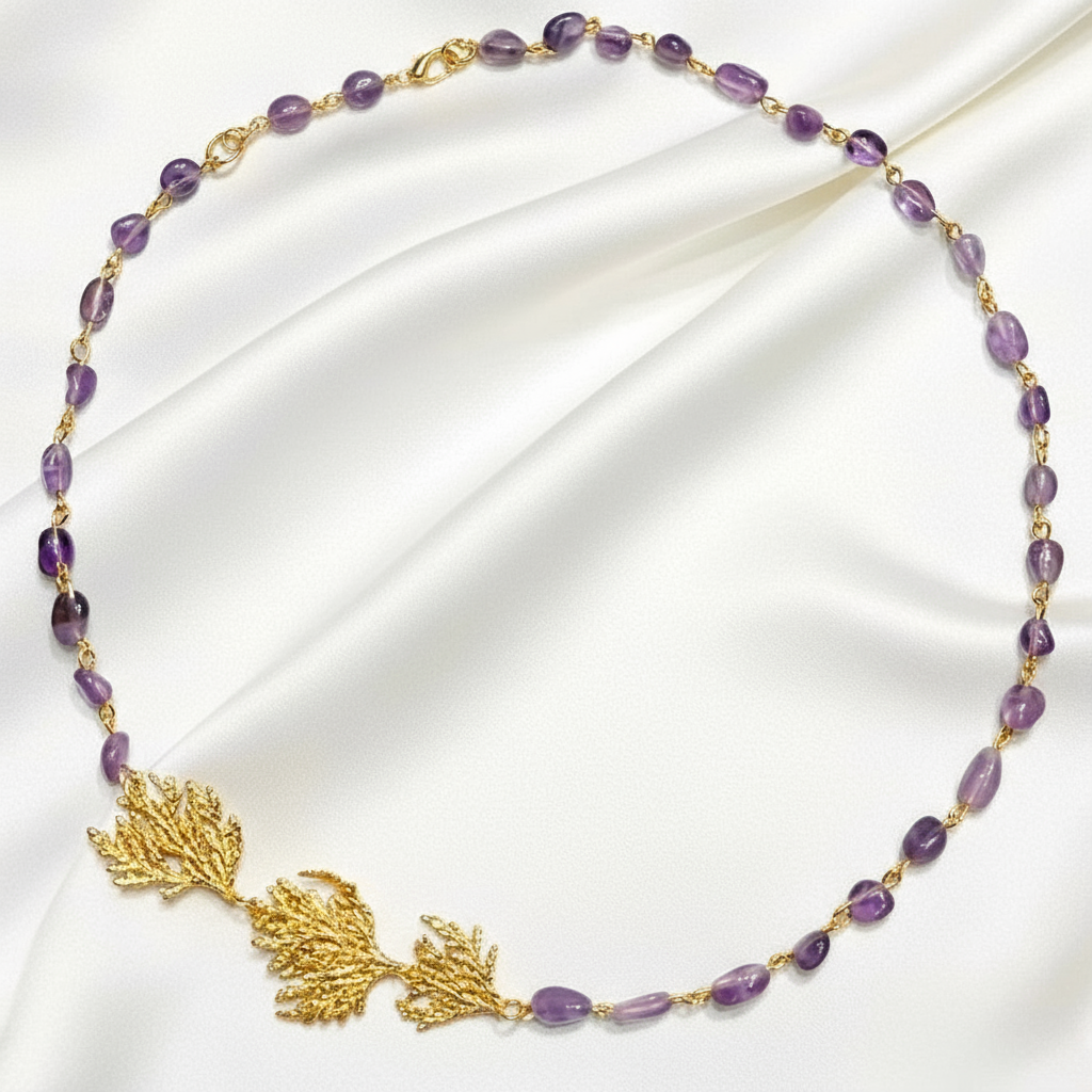 Collar Cuarzos Gargantilla Tres Hojas Pino