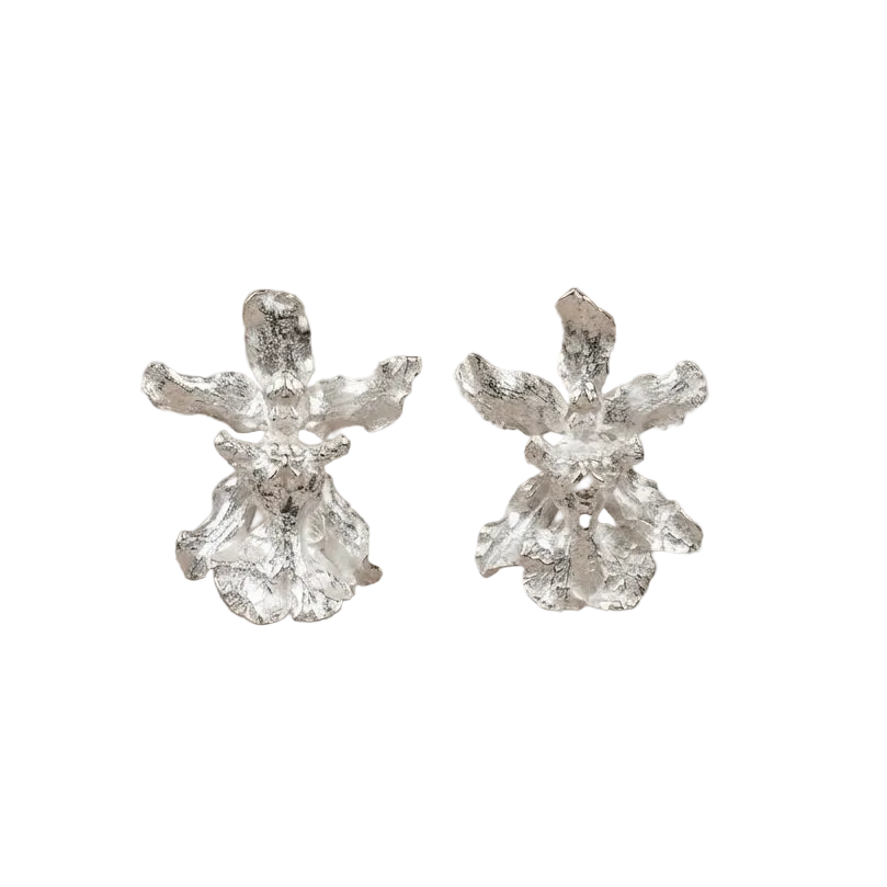 Aretes Topo Orquidea Chocolate Plata Eco