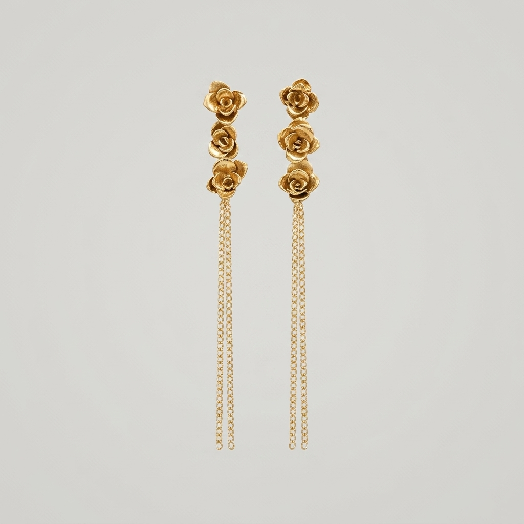 Aretes Largos Tres Suculentas con Cadenas