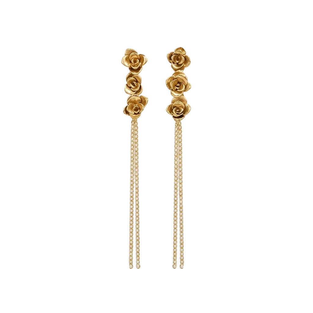 Aretes Largos Tres Suculentas con Cadenas