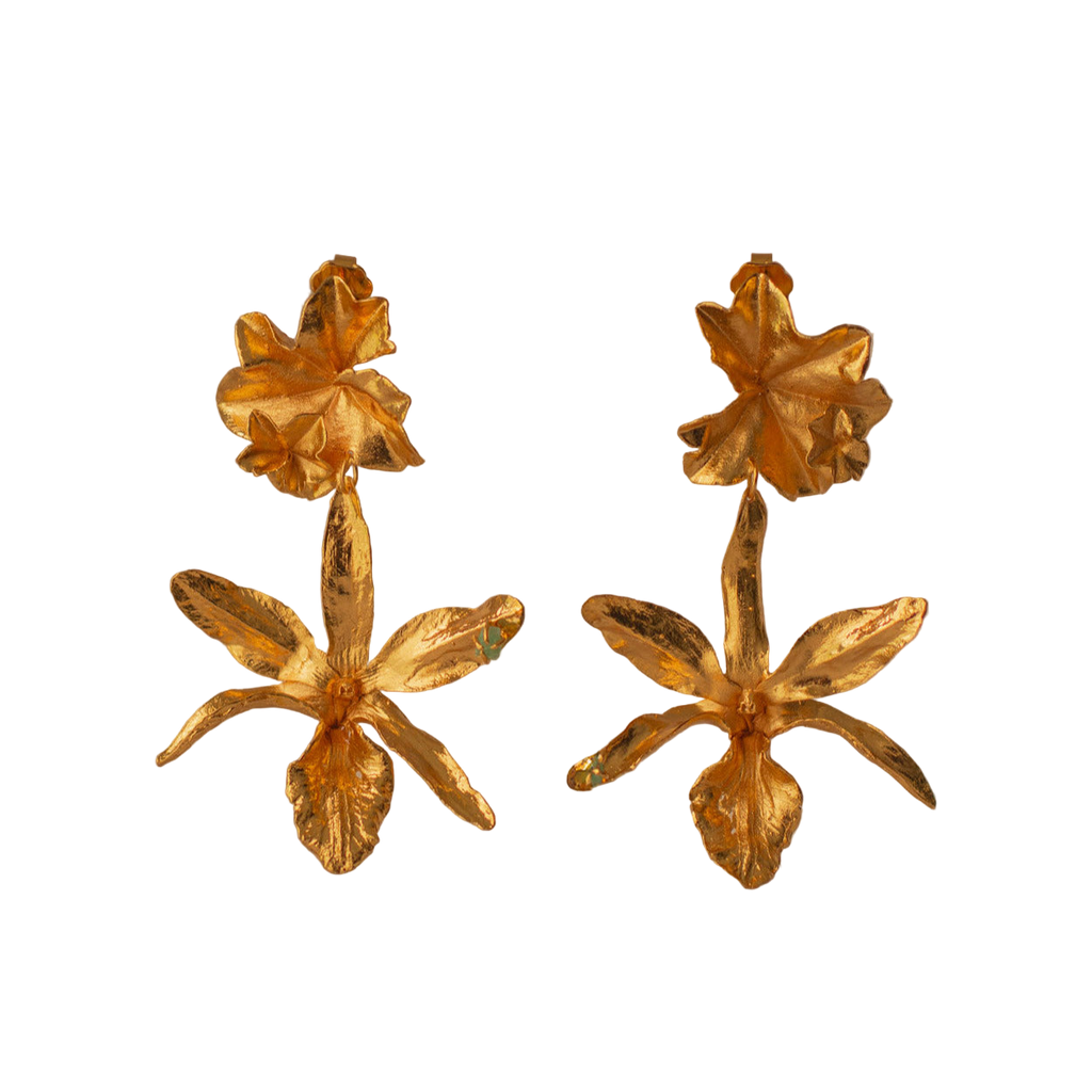Aretes Orquidea Lluvia de Cereza Hoja Hiedra Esmeralda