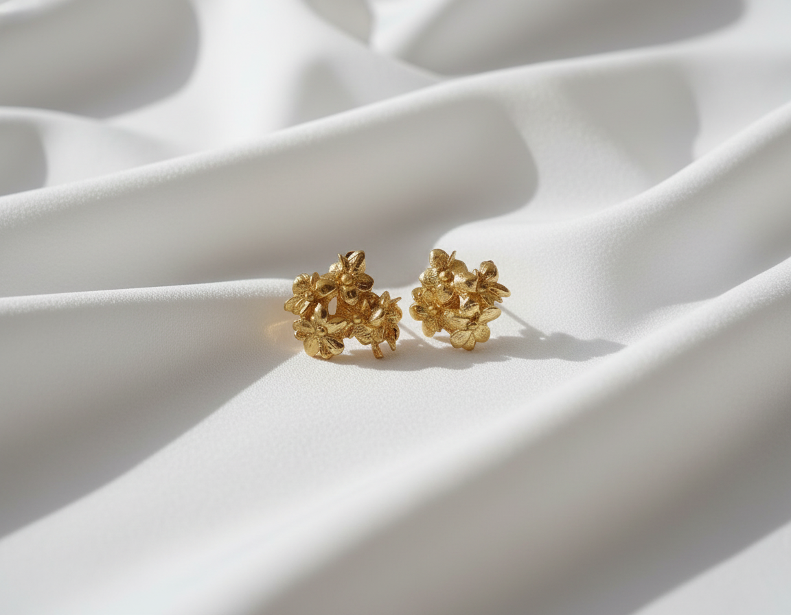 Aretes Topo Ramita Mini Flor Sauco Mediano