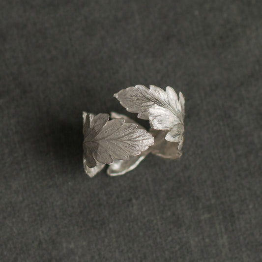 Anillo Entero Helecho en plata ecológica, cada uno mostrando la forma única de un helecho natural, inmortalizado en metal brillante