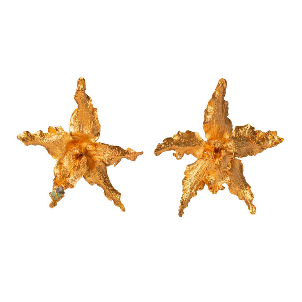 Aretes Topo Orquidea Crispum Sauco Esmeralda