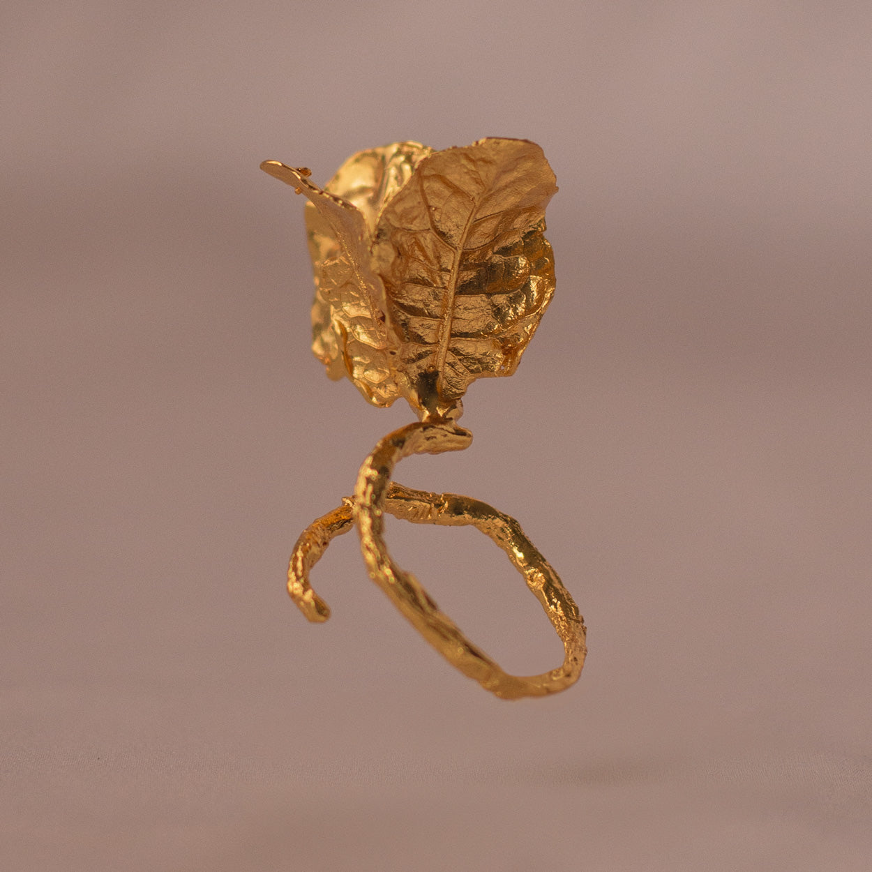 Anillo Veranera Bugambilias en bronce bañado en oro de 24k, con flor natural inmortalizada
