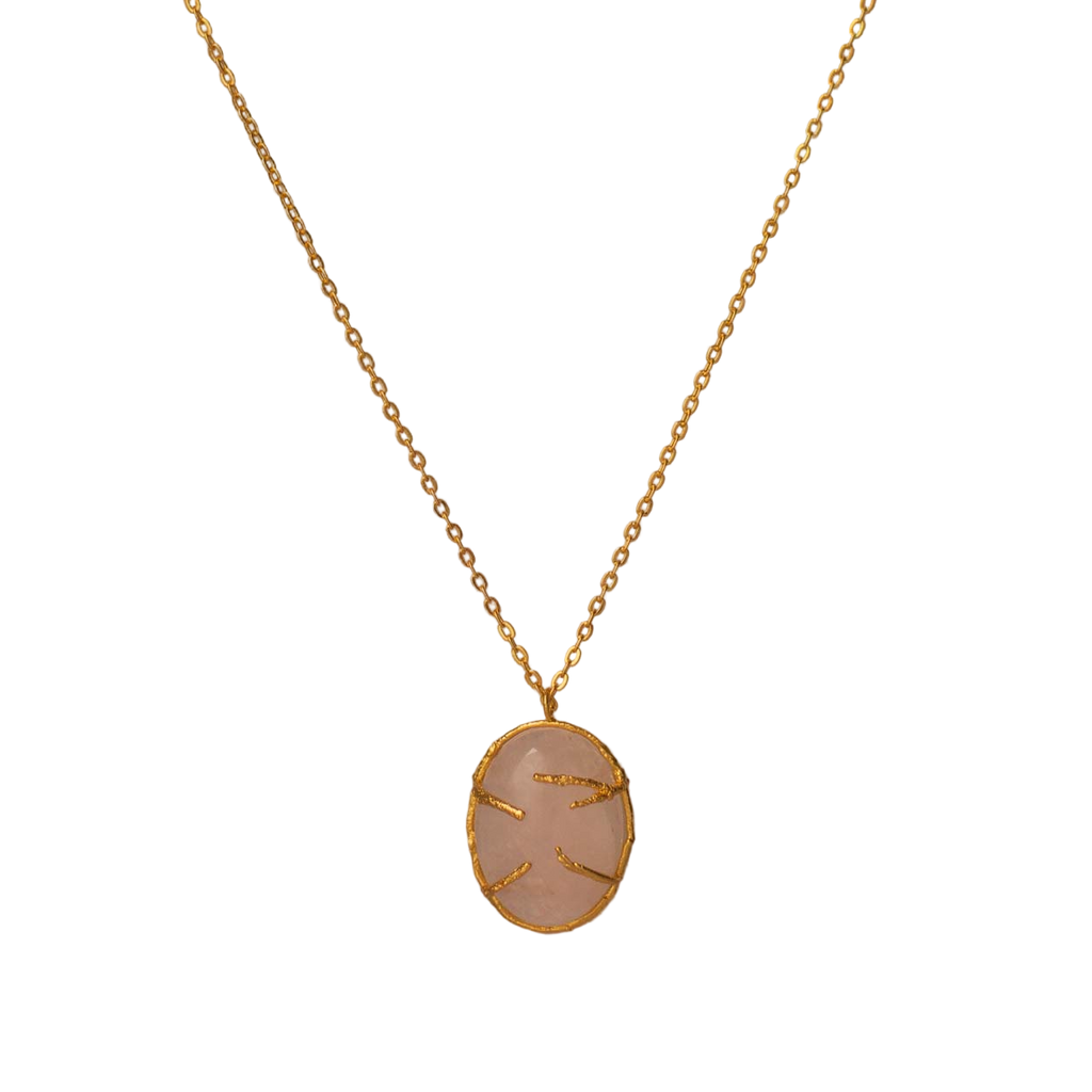 Collar Cuarzos Rosado Engaste Ramitas