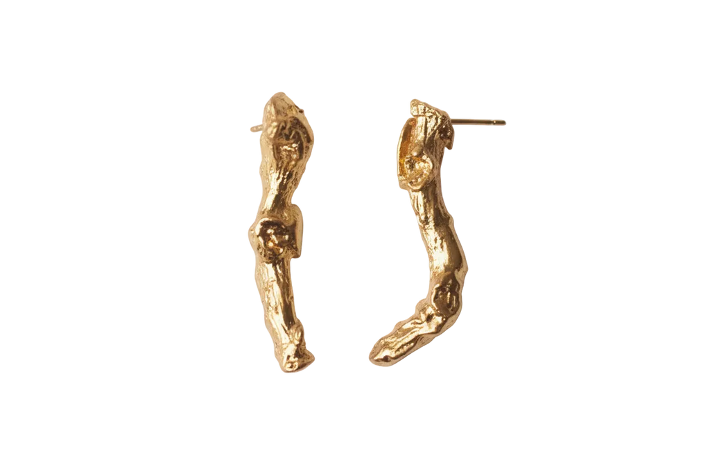 Aretes Topo Pequeños Ramita Palma Natural