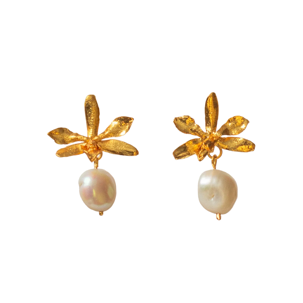Aretes Topo Orquidea Prosthechea Sceptra Perlas