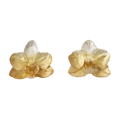 Aretes de orquídea Phalaenopsis baby real inmortalizada con fundición orgánica directa, degradé plata ecológica a oro 24k — joyería botánica Colombia
