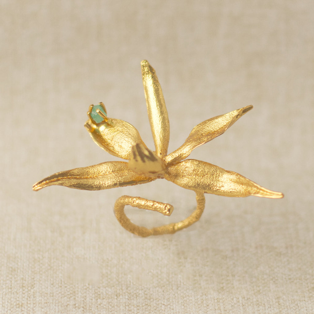 Anillo Orquidea Prosthechea Fragans Esmeralda