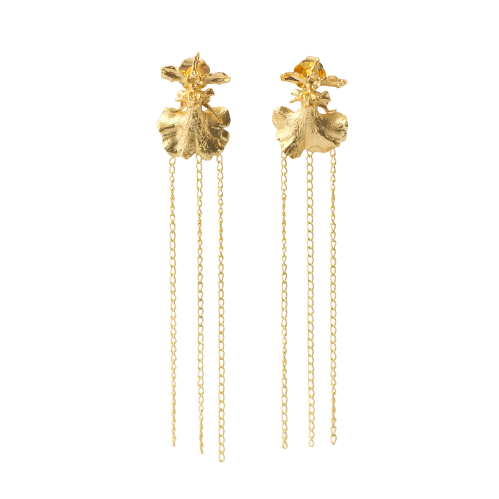 Aretes Largos Orquidea Dama Danzante con Cadenas