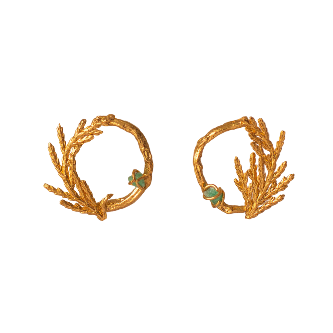 Aretes Topo Aro Ramita Palma Pino Esmeralda Pequeño