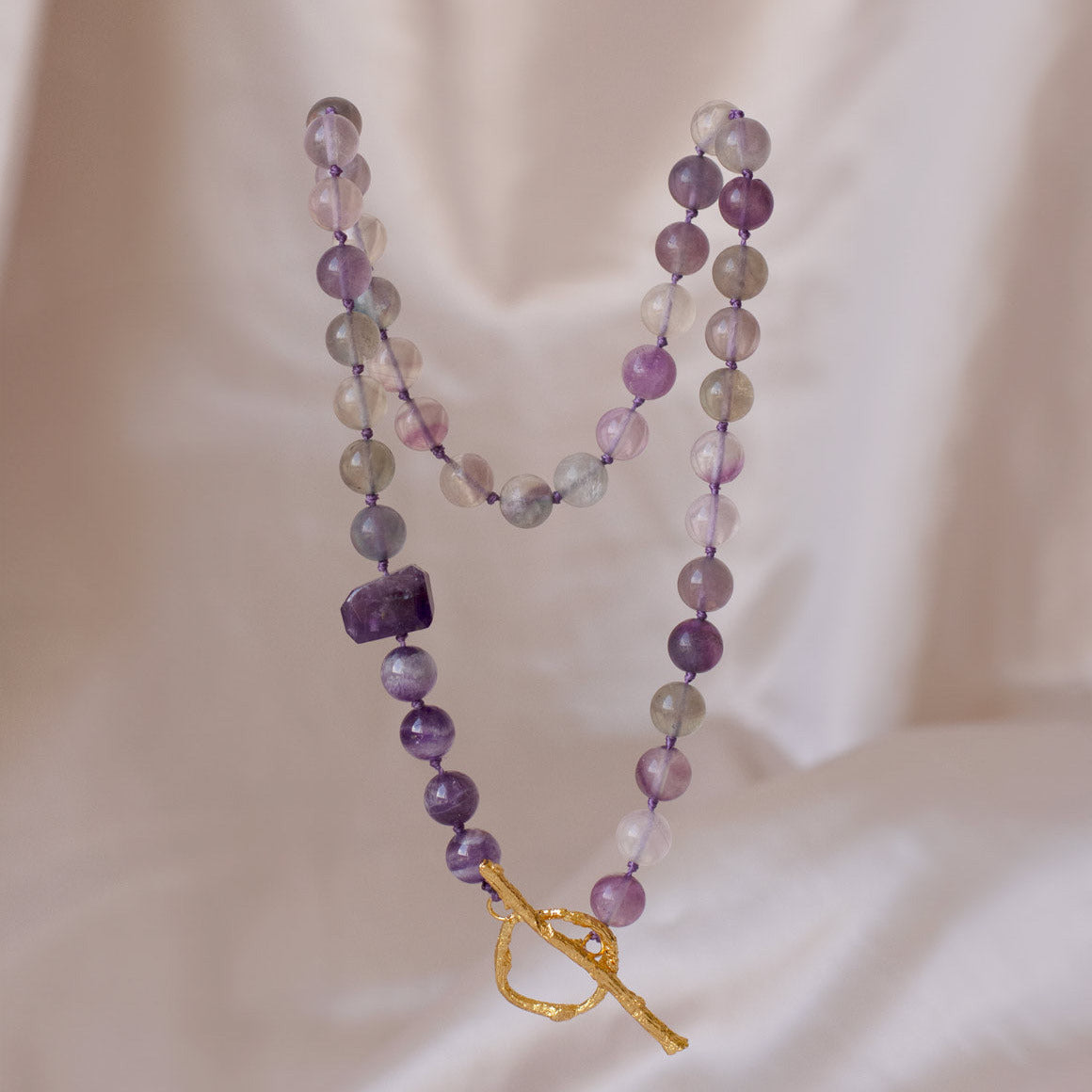 Collar Cuarzos Amatista & Fluorita Hilo Ramita Palma