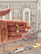 Aretes Topo Flor Suculenta Cuarzo