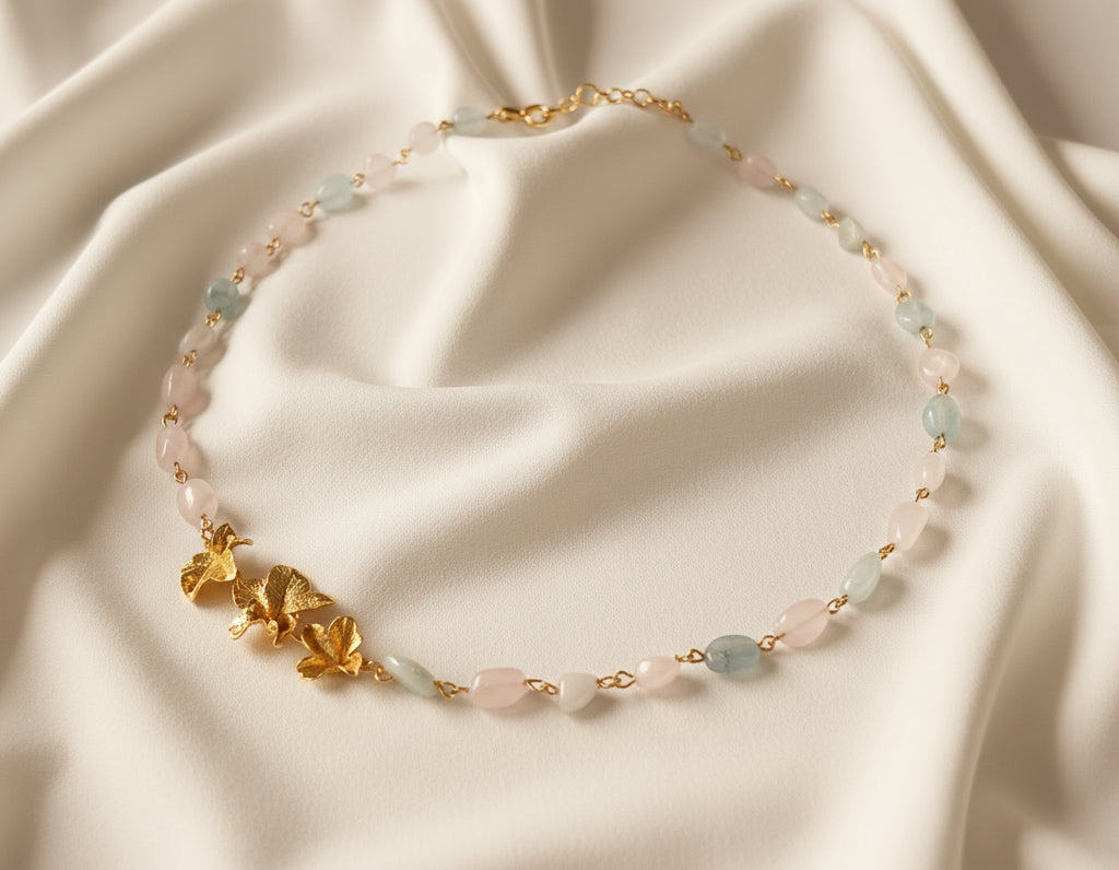 Collar Choker Cuarzos Tres Hojas Hiedra