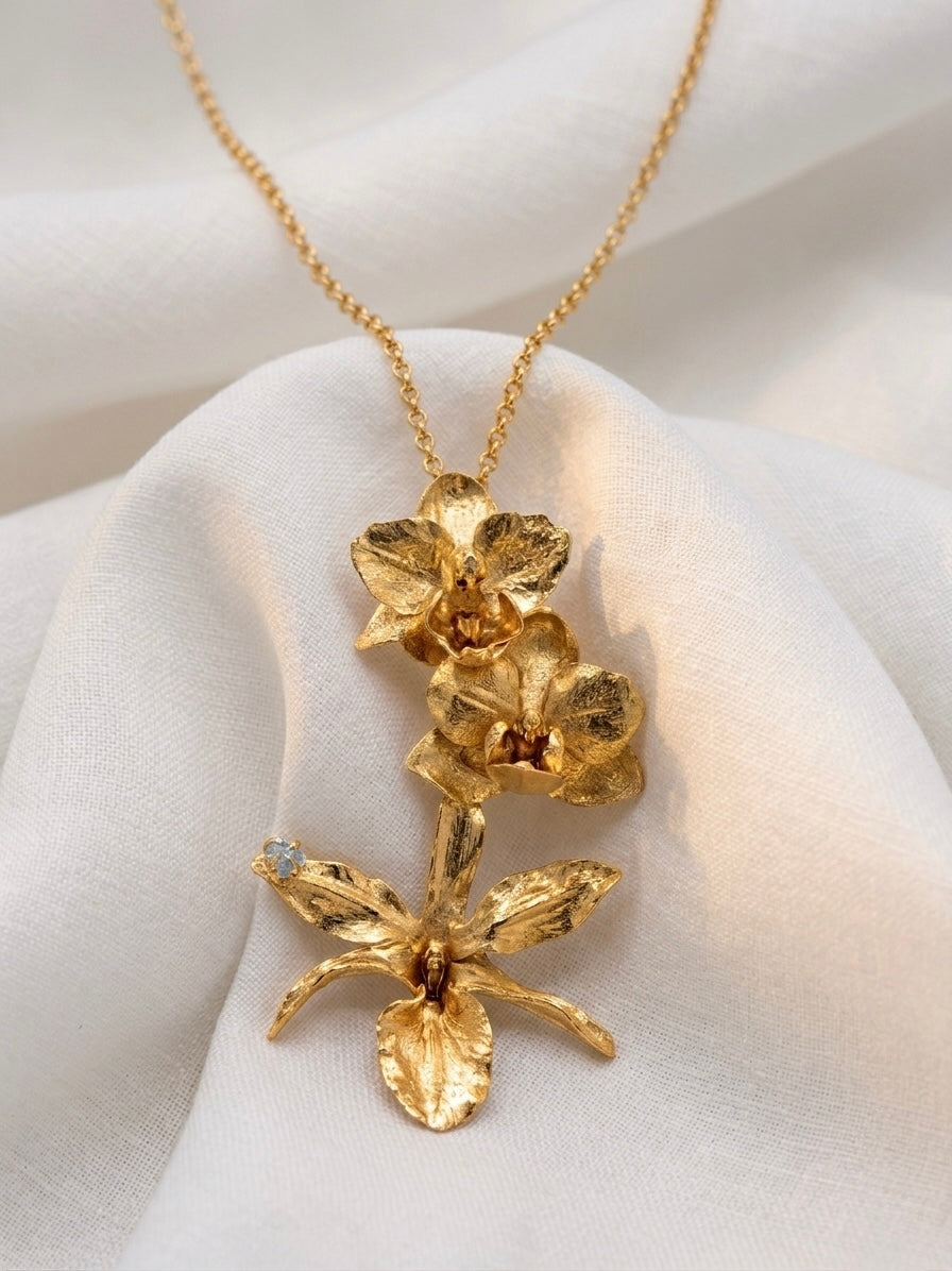Collar Maxi Orquidea Phalaenopsis Baby Lluvia de Cereza Esmeralda