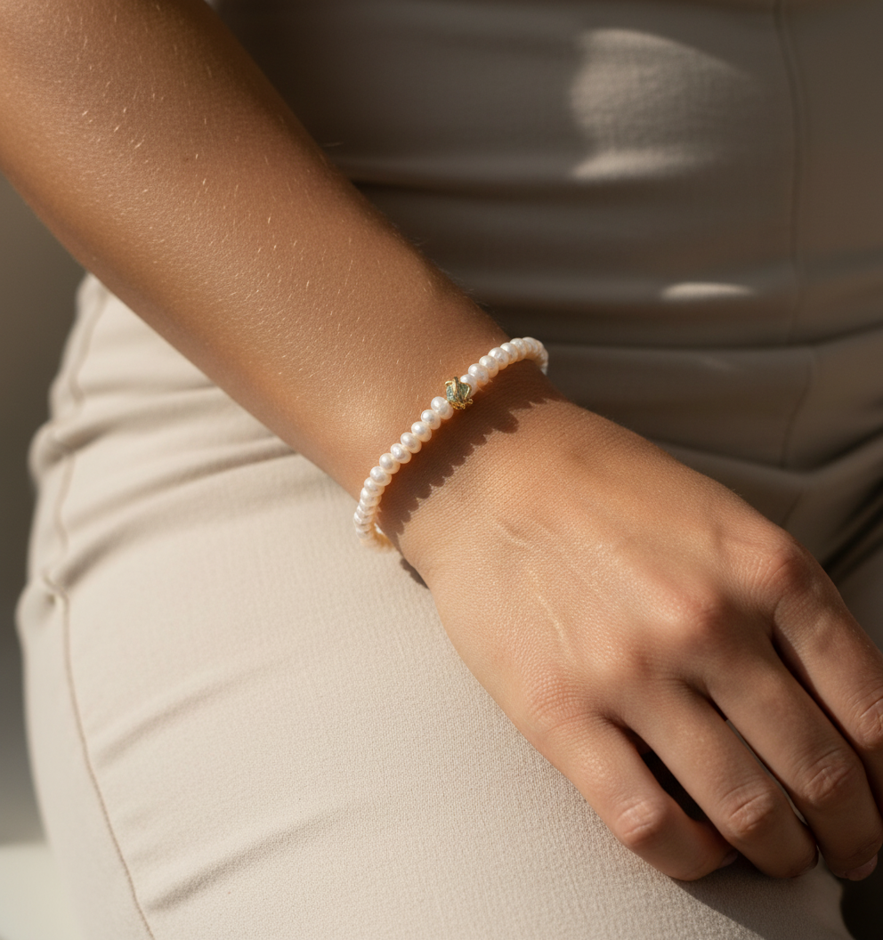 Pulsera Perlas Naturales Esmeralda Ramita Sauco