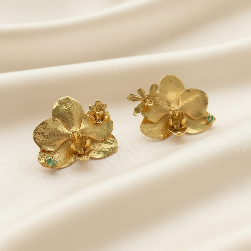 ARETES STATEMENT ORQUIDEA PHALAENOPSIS MAXILARIA PROSTHECHEA SCEPTRA ESMERALDA