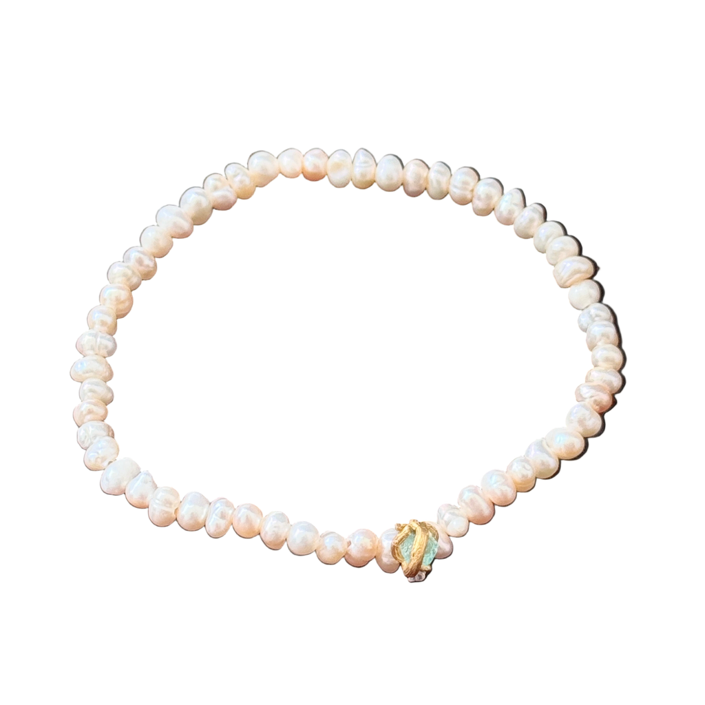 Pulsera Perlas Naturales Esmeralda Ramita Sauco