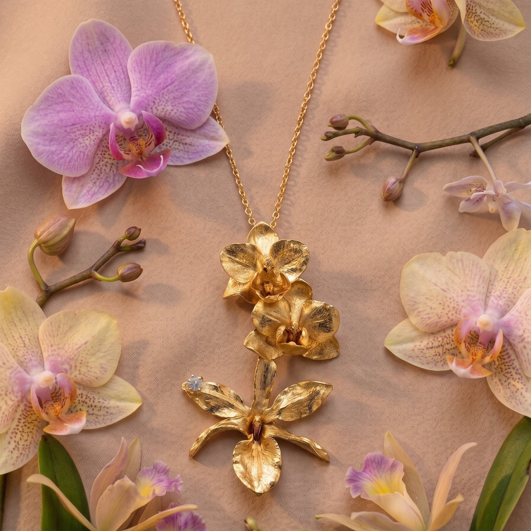 Collar Maxi Orquidea Phalaenopsis Baby Lluvia de Cereza Esmeralda