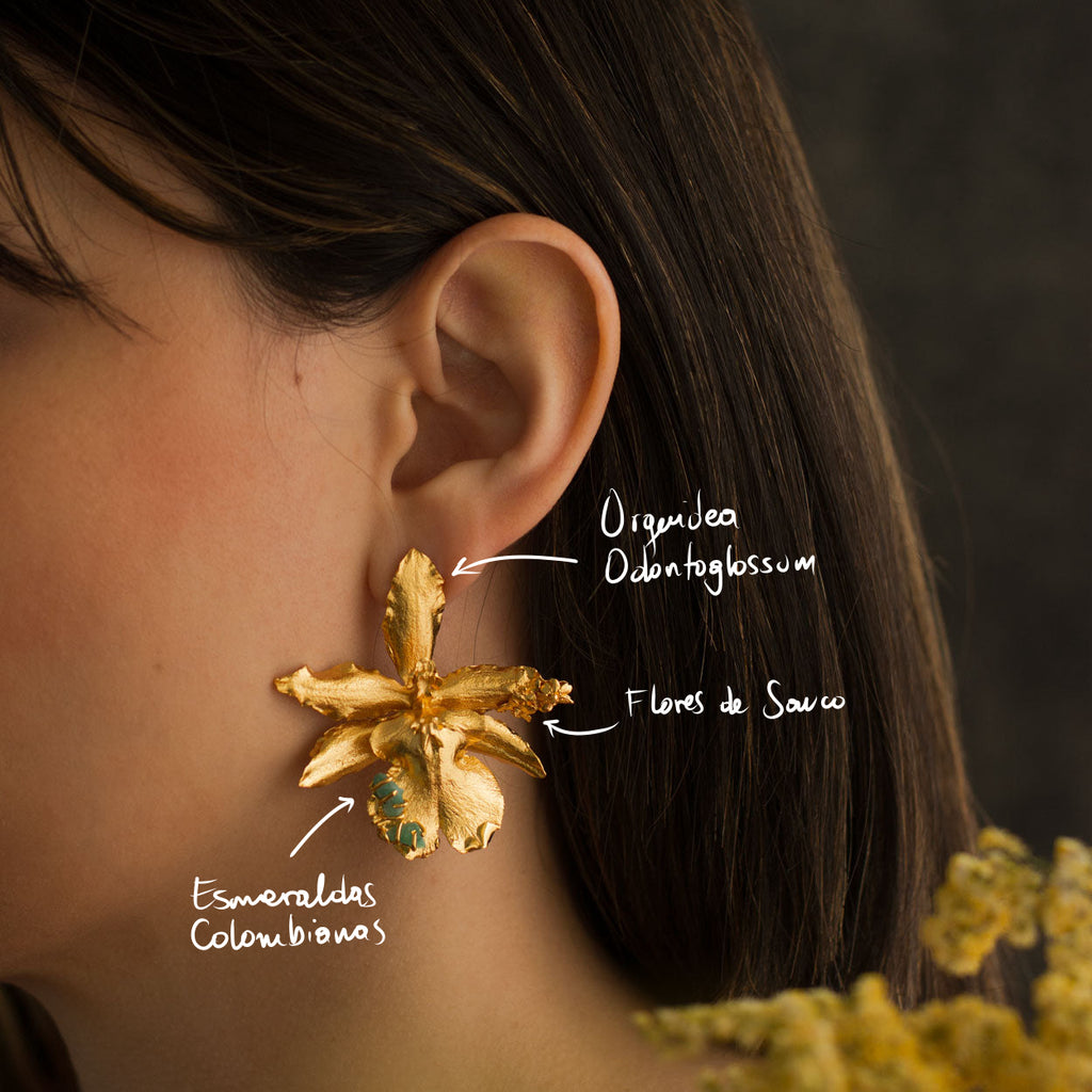 Aretes Orquidea Odontoglossum Esmeralda Saucos