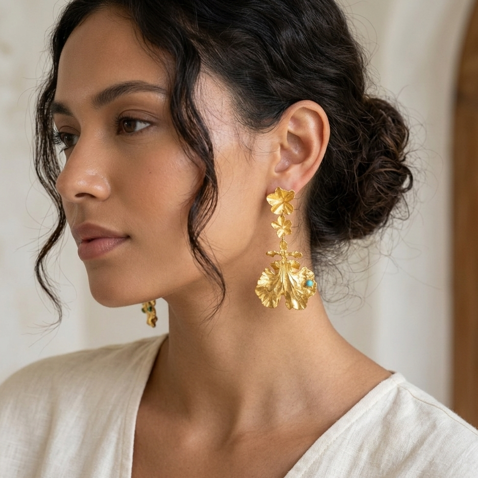 ARETES HIEDRA ORQUIDEA DAMA DANZANTE ESMERALDA