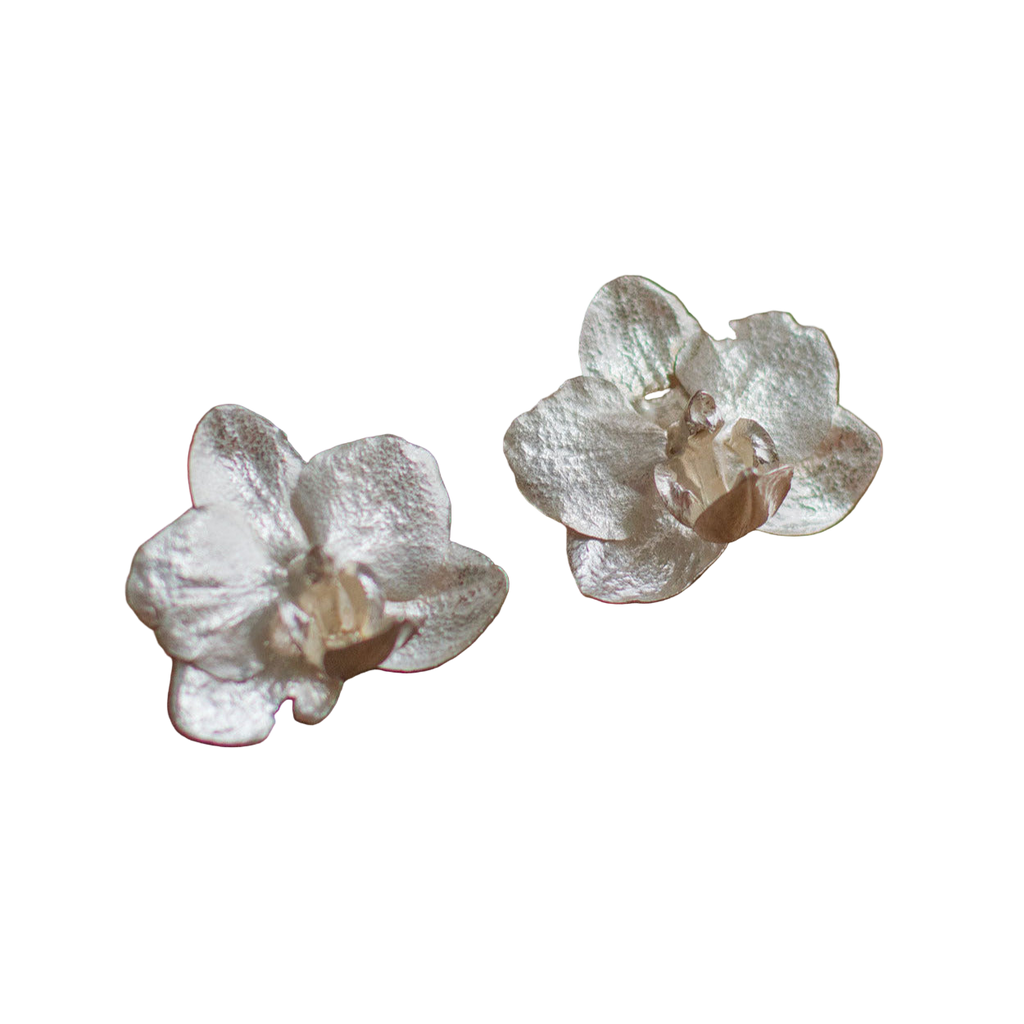 Aretes Topo Orquidea Phalaenopsis Baby Plata Ecológica