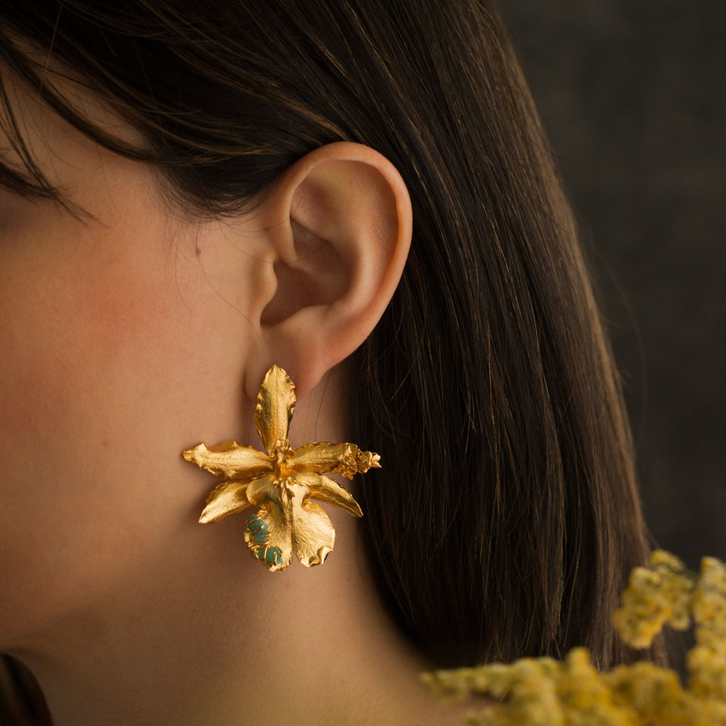 Aretes Orquidea Odontoglossum Esmeralda Saucos