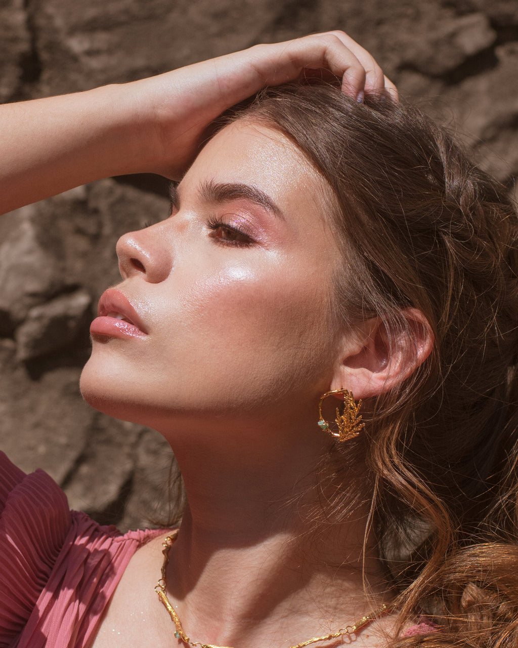 Aretes Topo Aro Ramita Palma Pino Esmeralda Pequeño