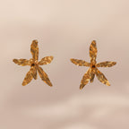 Aretes Topo Orquídea Oncidium Maculatum en bronce bañado en oro de 24k, destacando la belleza exótica de las flores inmortalizadas