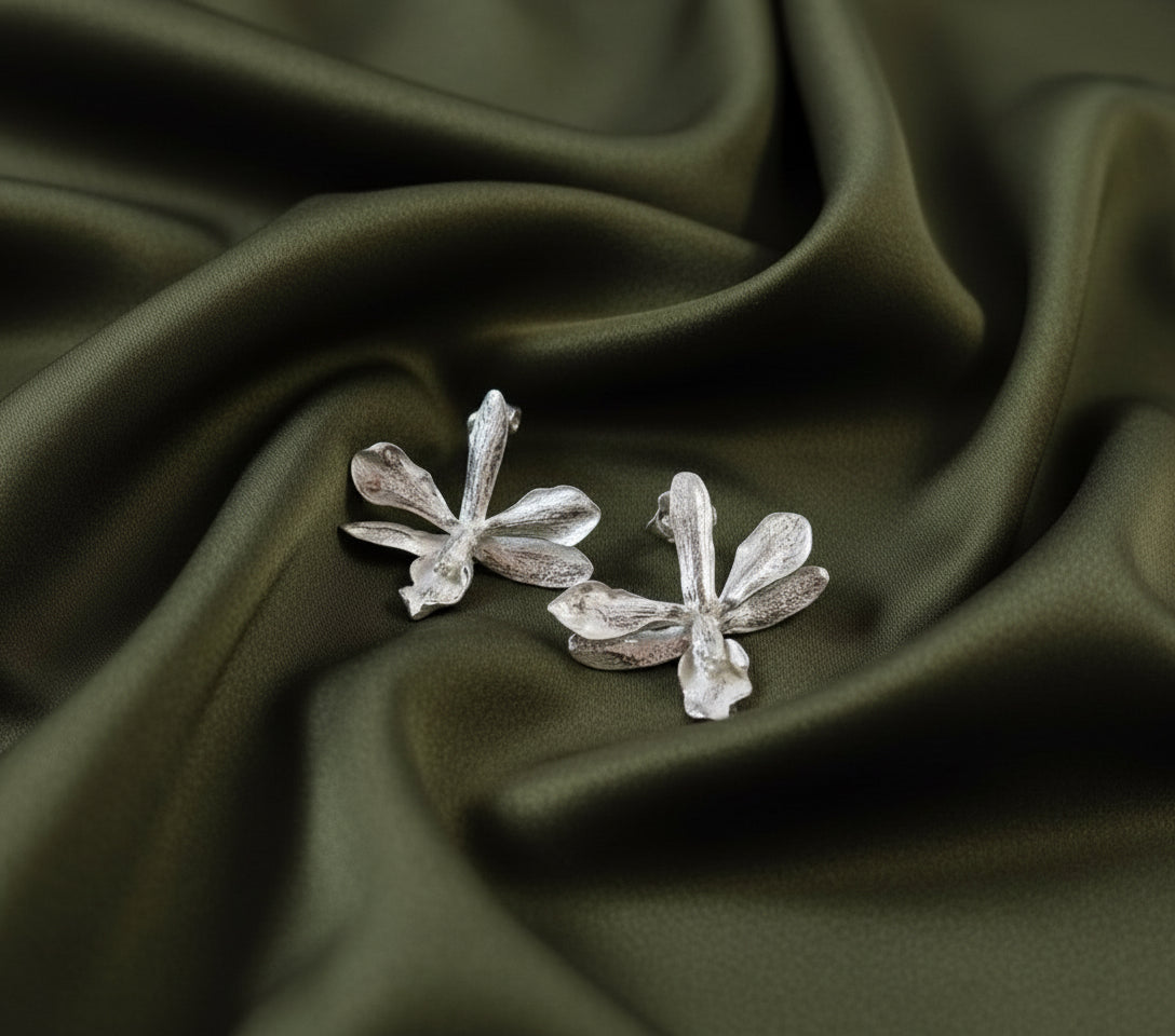 Aretes Topo Orquidea Prosthechea Sceptra Plata